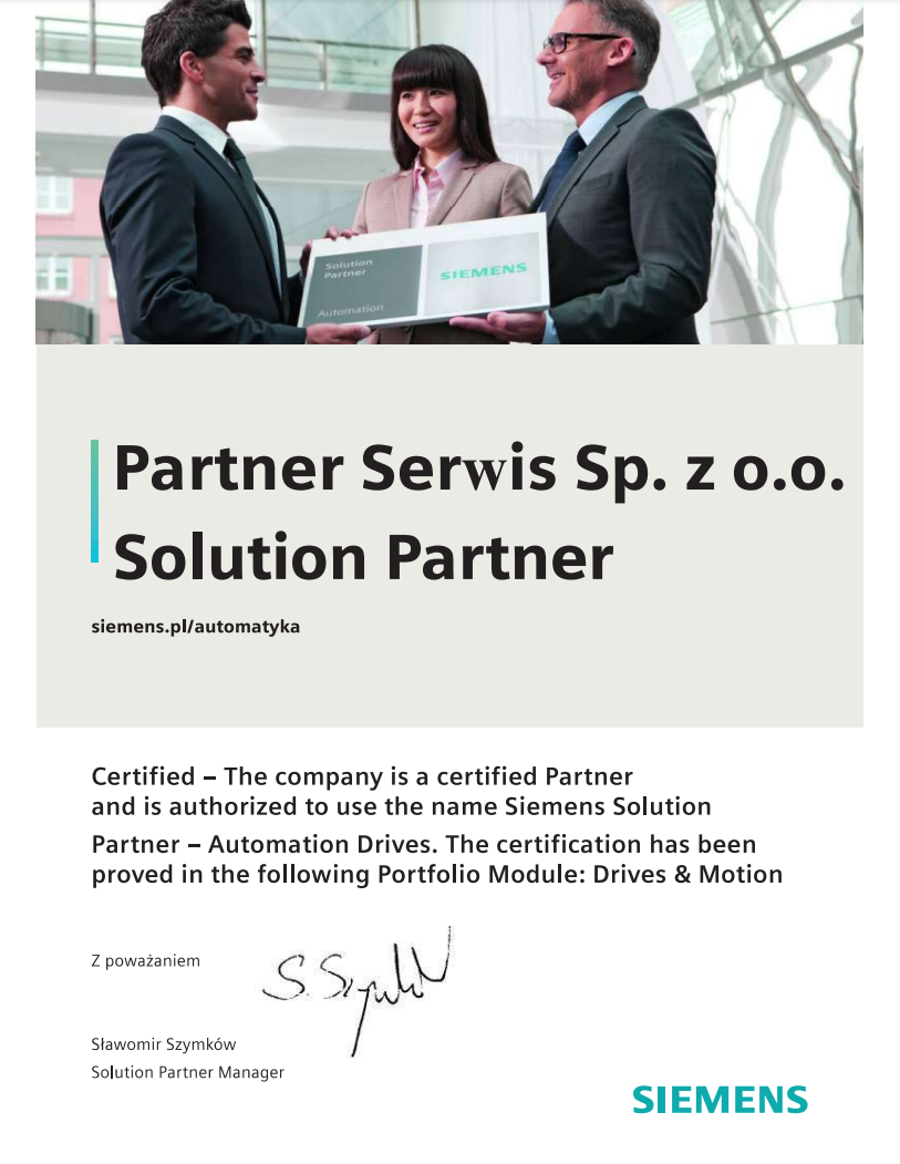 Certyfikat Solution Partner Siemens